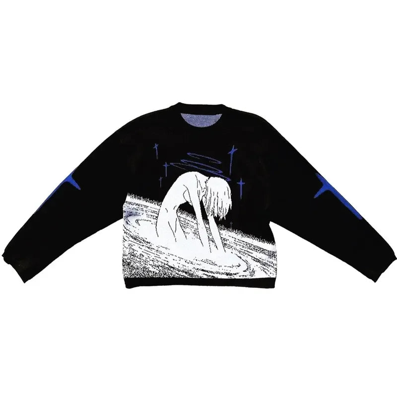 Evangelion Ayanami Rei Anime Sweaters Women Y2k Knitwear Retro Harajuku Loose Knitted Jumpers Gothic Oversized Fashion Autumn