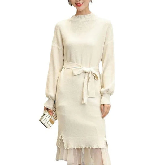 2023 Autumn High-quality Crew-neck Solid Color Long-sleeved Slim Fashion Women's Sweater Dress