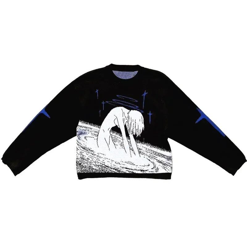Evangelion Ayanami Rei Anime Sweaters Women Y2k Knitwear Retro Harajuku Loose Knitted Jumpers Gothic Oversized Fashion Autumn